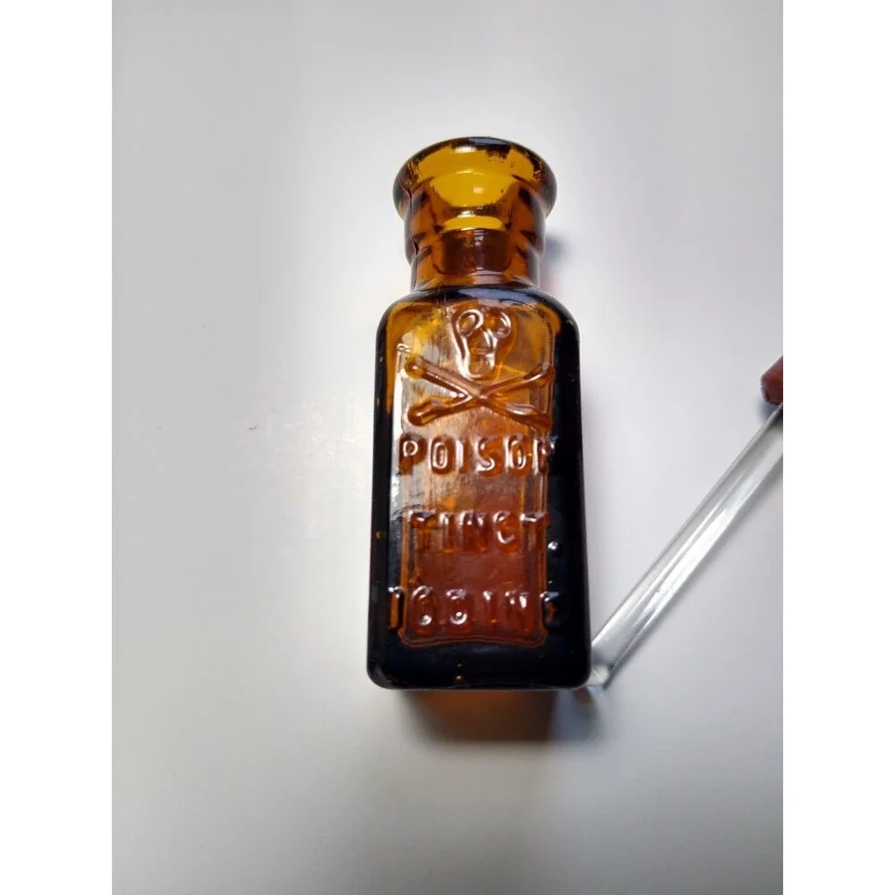 Amber Glass Poison Bottle Tincture Iodine Skull Crossbones Apothecary K2 Dauber